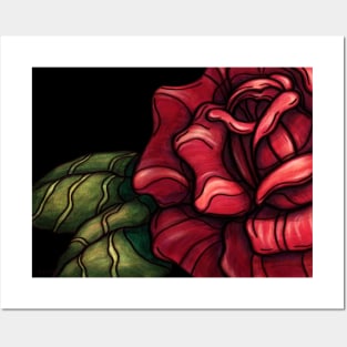 Rockabilly red rose with tattoo style Posters and Art